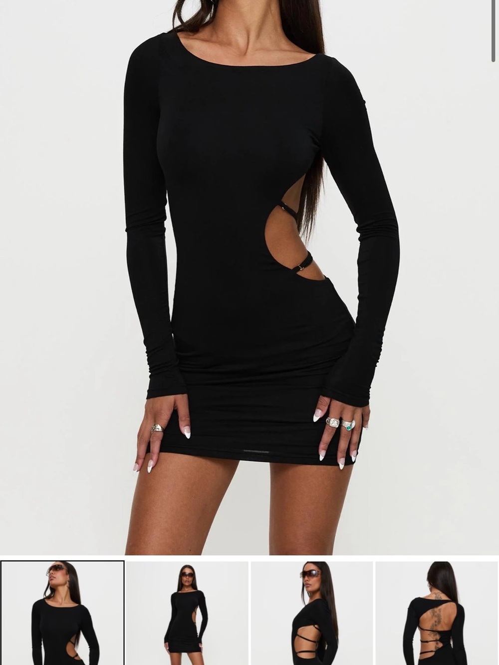 Princess Polly Black Long-Sleeve Cutout Mini Dress